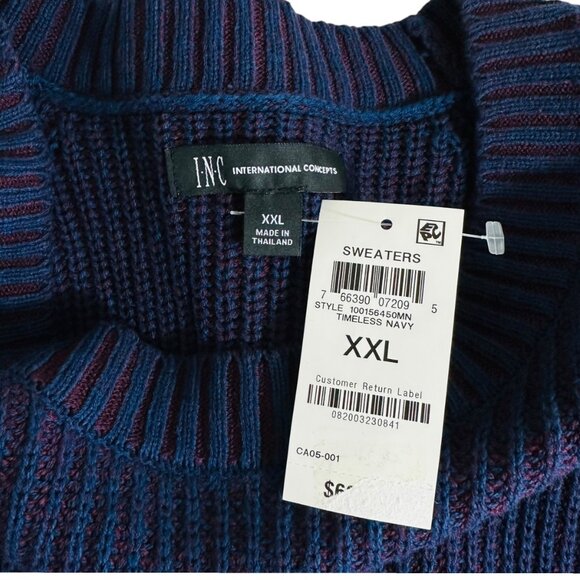 INC Men's Size XXL Crew Neck Plaited Striped Ribbed Knite Navy Red Sweat… - Picture 5 of 6